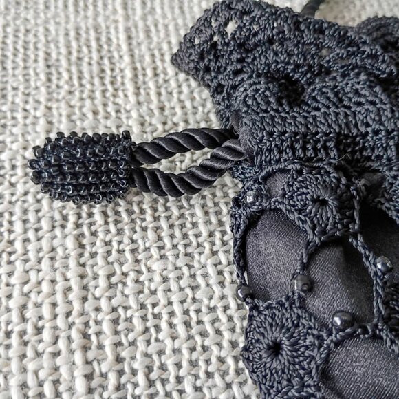 Knitted Lace Black Drawstring Pouch with beads Small Evening Purse Elegant | NEW - Picture 2 of 7